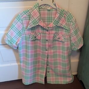 Pink & Green Plaid Short-Sleeve Button Shirt